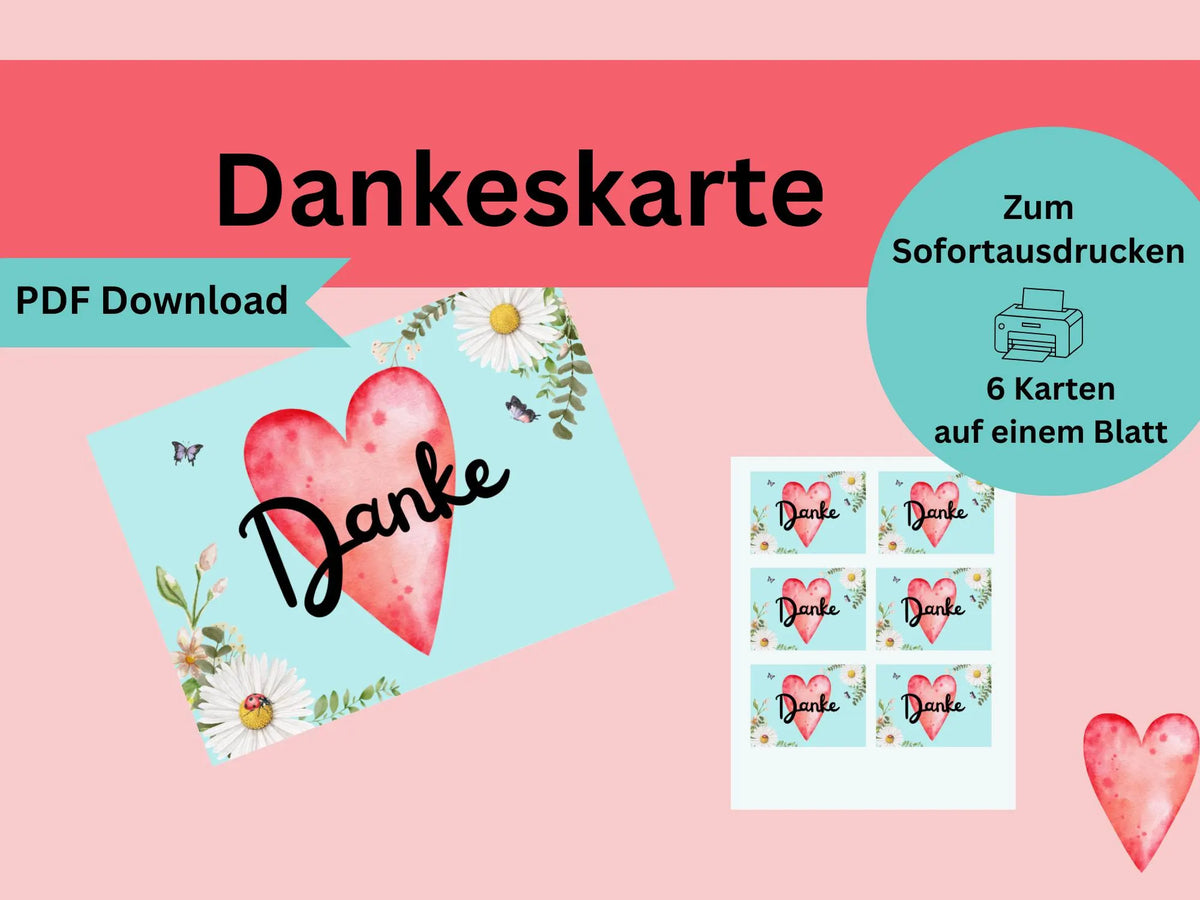 Karte zum Sofortausdrucken ,,Danke"