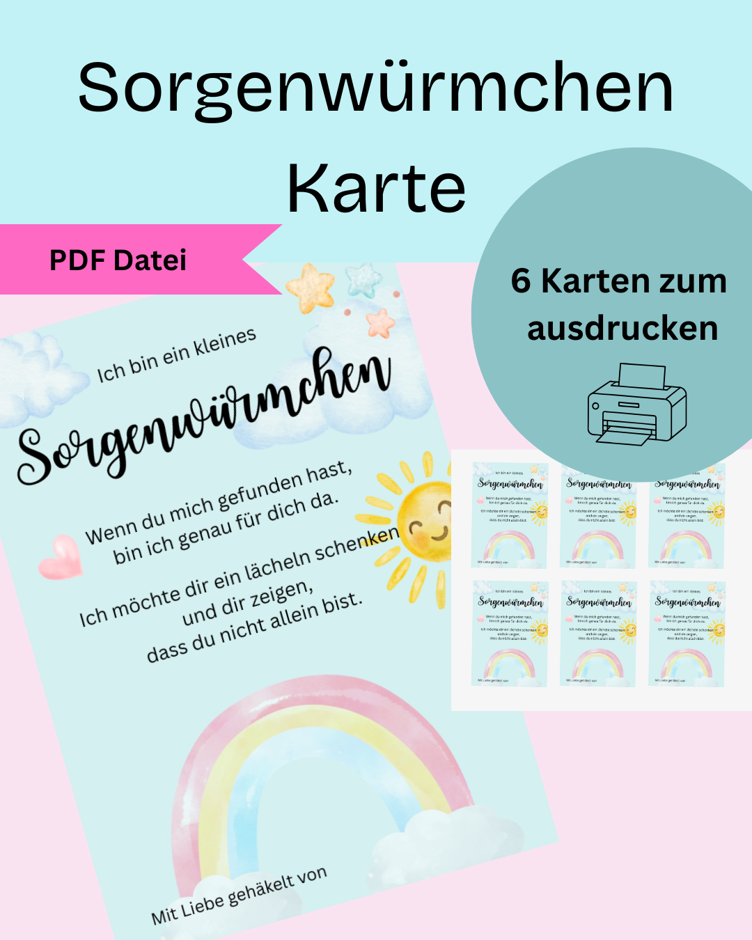 Ausdruckdatei Sorgenwürmchen-Karten