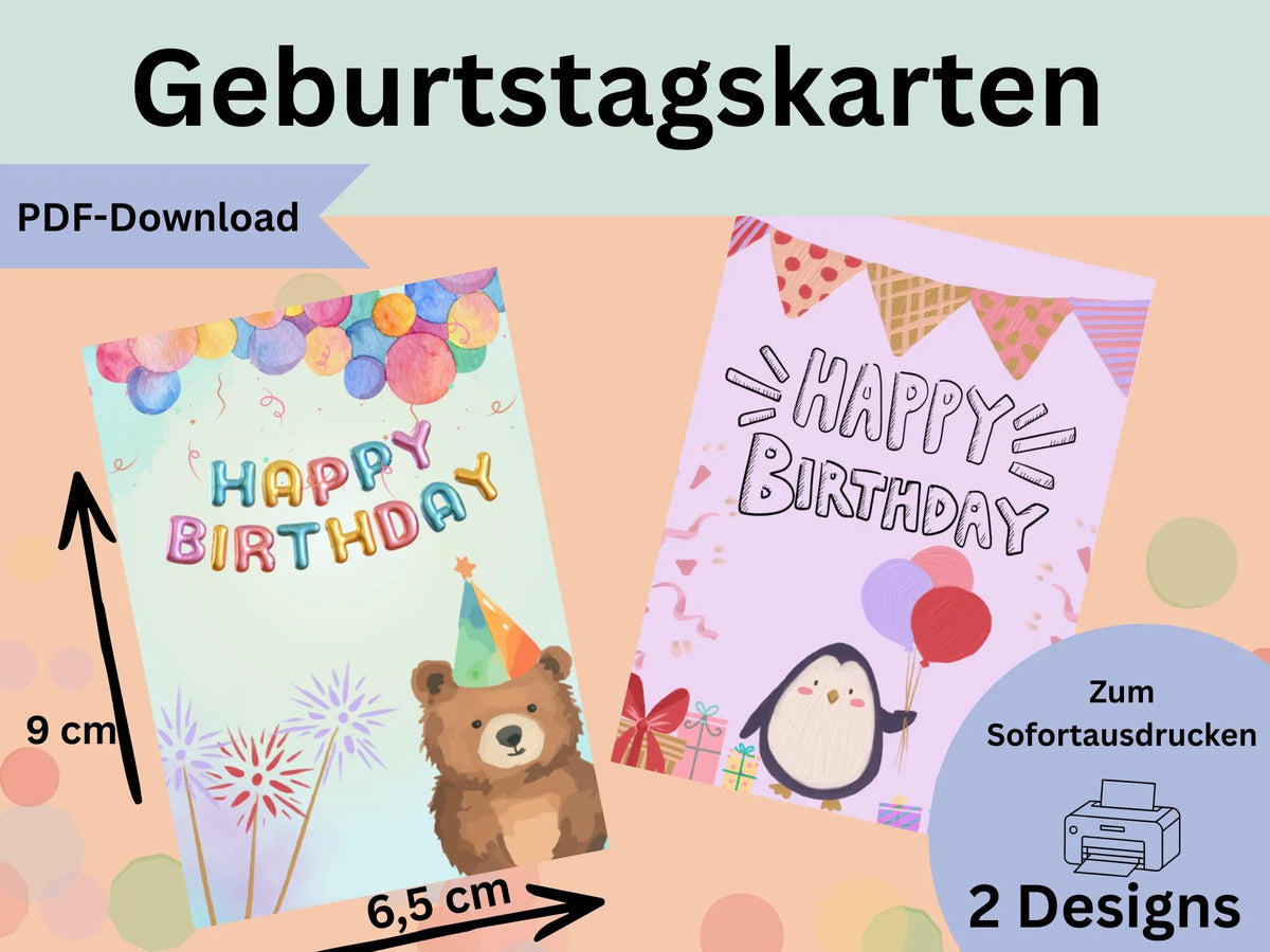 Karten Happy Birthday zum Sofortausdrucken
