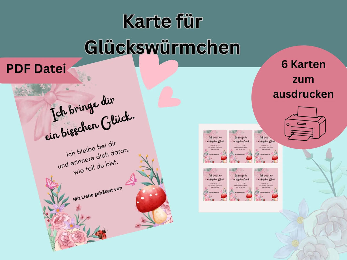 Karte zum Sofortausdrucken Glückswürmchen