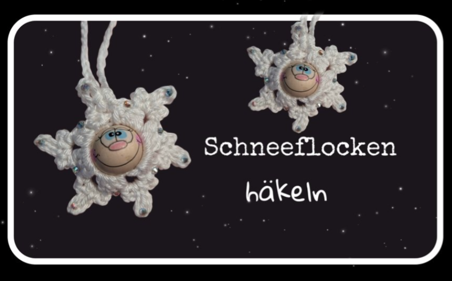 Häkelanleitung Schneeflocke mit Holzperle