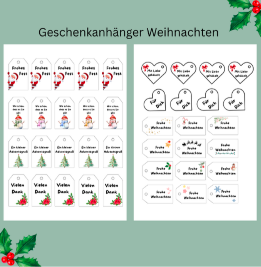 Ausdruckdatei Geschenkanhänger Weihnachten/ Silvester/Faltbox Vorlage