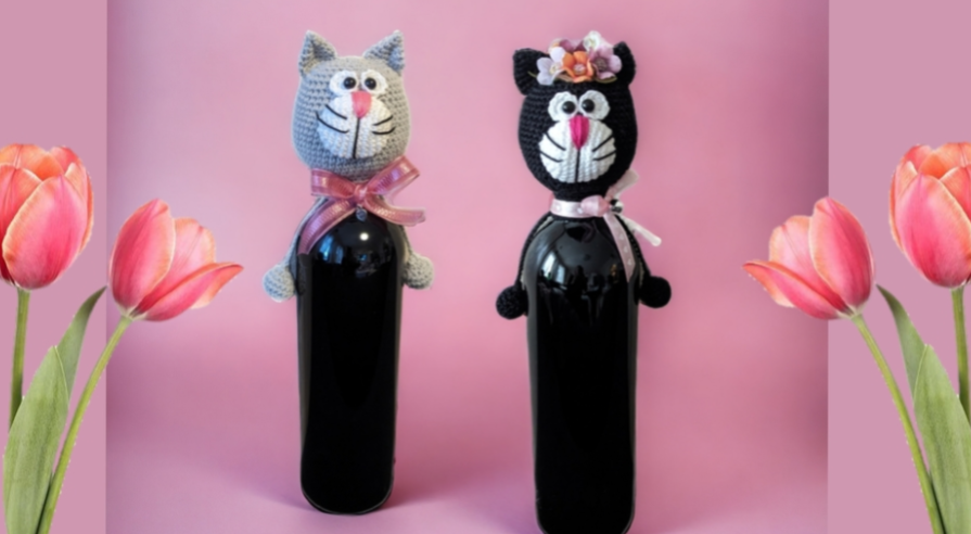 Häkelanleitung Flaschen Katzenkopf