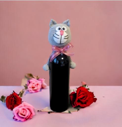 Häkelanleitung Flaschen Katzenkopf