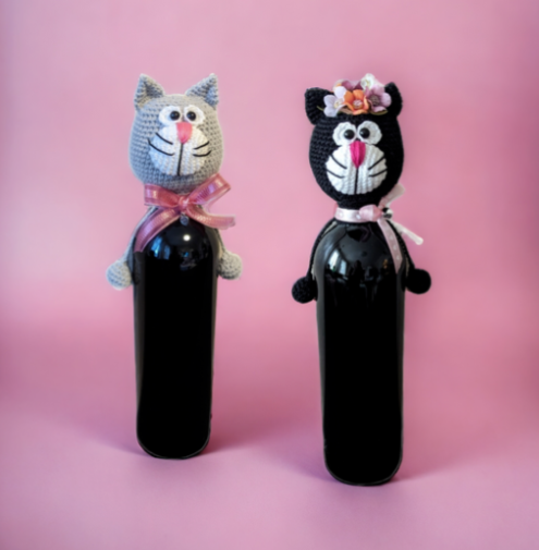 Häkelanleitung Flaschen Katzenkopf