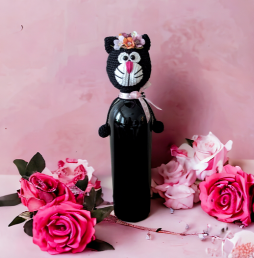 Häkelanleitung Flaschen Katzenkopf