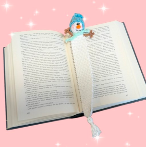Häkelanleitung Schneemann-Lesezeichen